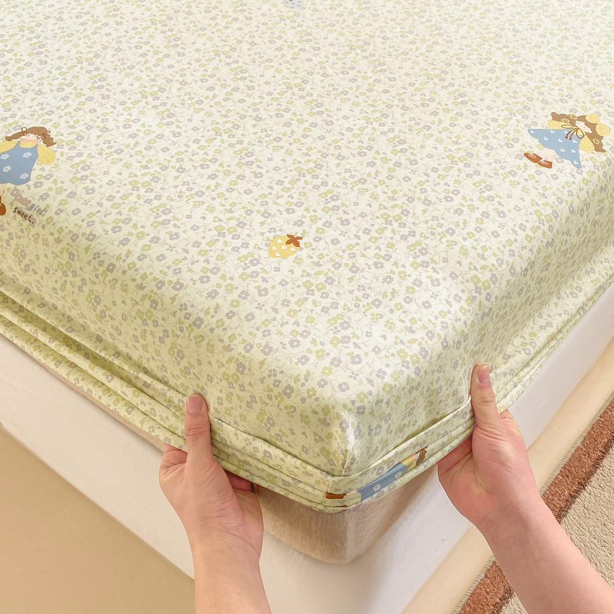 91家纺网 家纺一手货源 找家纺 博雅 2026新款全棉纯棉小卡通印花单床笠床笠单件 小版-森系女孩