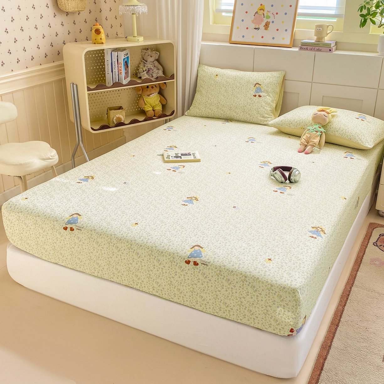 91家纺网 家纺一手货源 找家纺 博雅 2026新款全棉纯棉小卡通印花单床笠床笠单件 小版-森系女孩