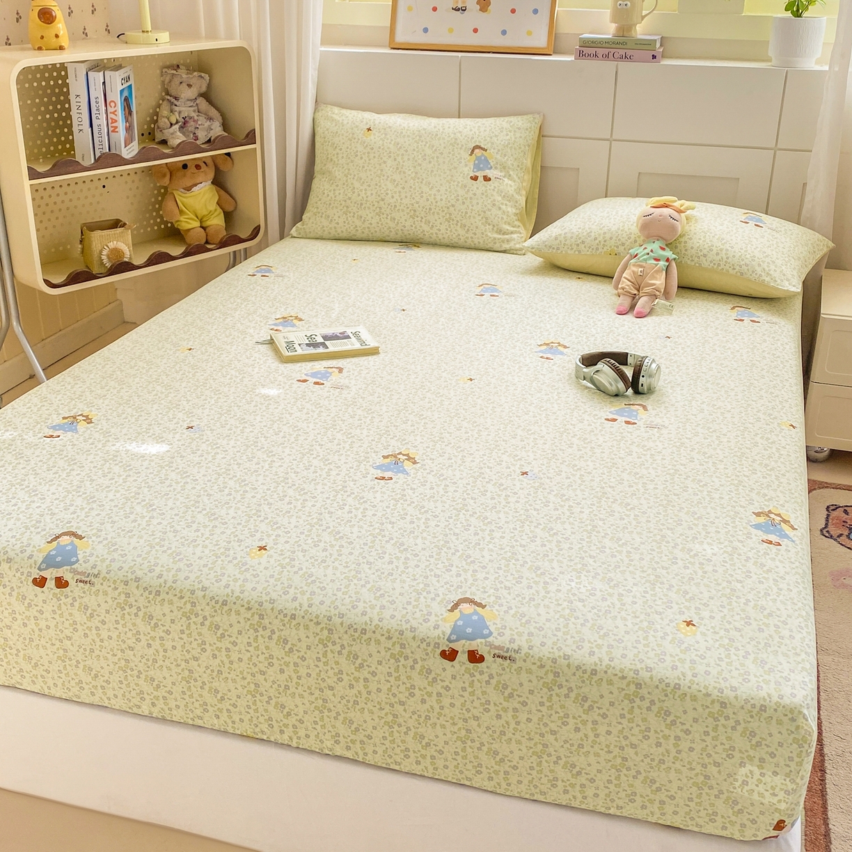 91家纺网 家纺一手货源 找家纺 博雅 2026新款全棉纯棉小卡通印花单床笠床笠单件 小版-森系女孩