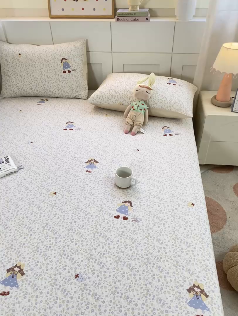 91家纺网 家纺一手货源 找家纺 博雅 2026新款全棉纯棉小卡通印花单床笠床笠单件 小版-森系女孩