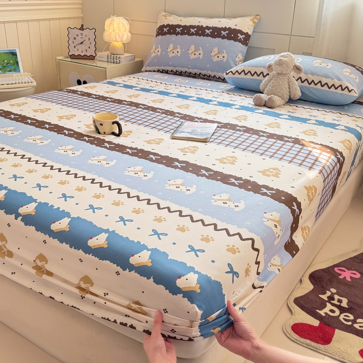 博雅 2026新款全棉纯棉小卡通印花单床笠床笠单件 雪地小狗