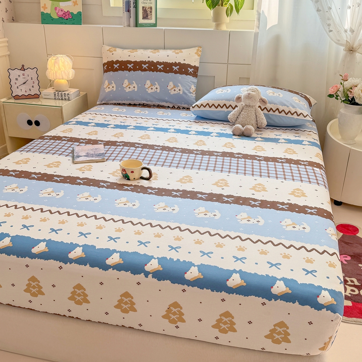 91家纺网 家纺一手货源 找家纺 博雅 2026新款全棉纯棉小卡通印花单床笠床笠单件 雪地小狗