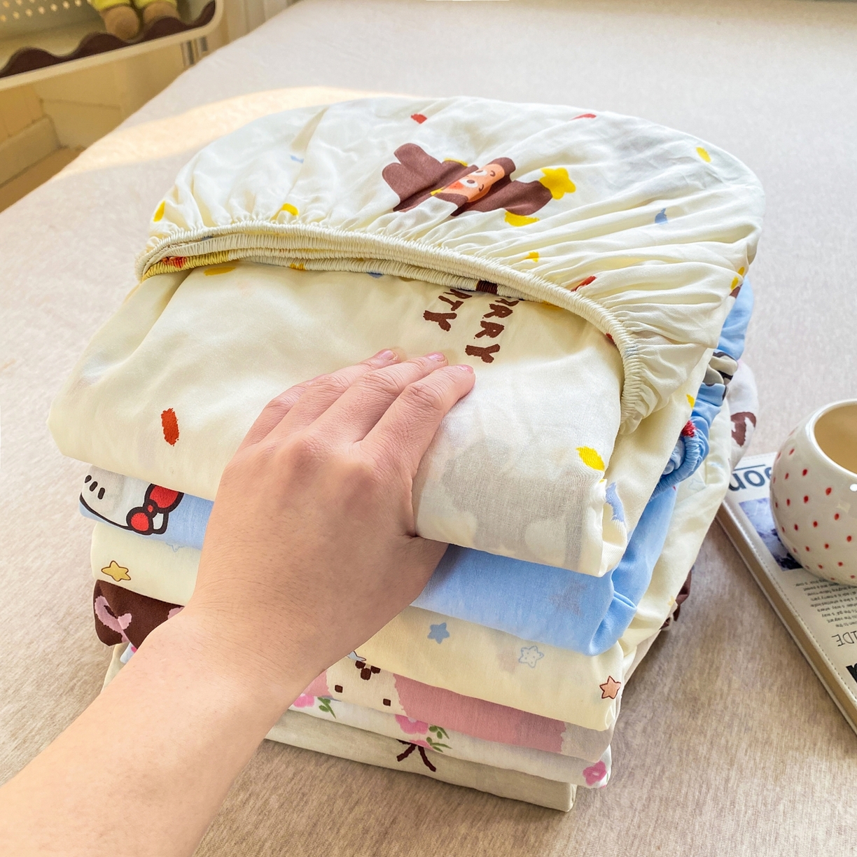 91家纺网 家纺一手货源 找家纺 博雅 2026新款全棉纯棉小卡通印花单床笠床笠单件 组合图仅供展示-不可下单