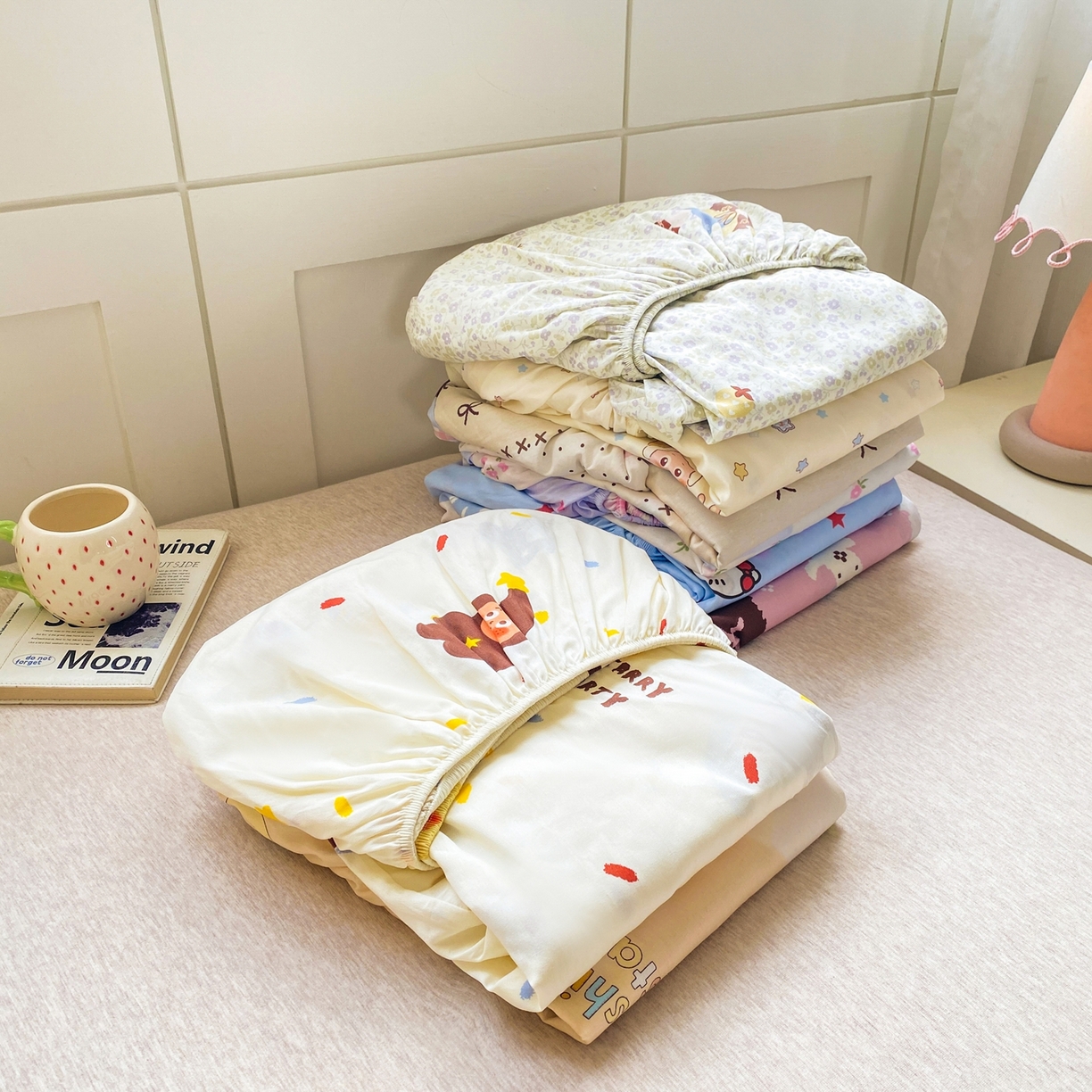 91家纺网 家纺一手货源 找家纺 博雅 2026新款全棉纯棉小卡通印花单床笠床笠单件 组合图仅供展示-不可下单