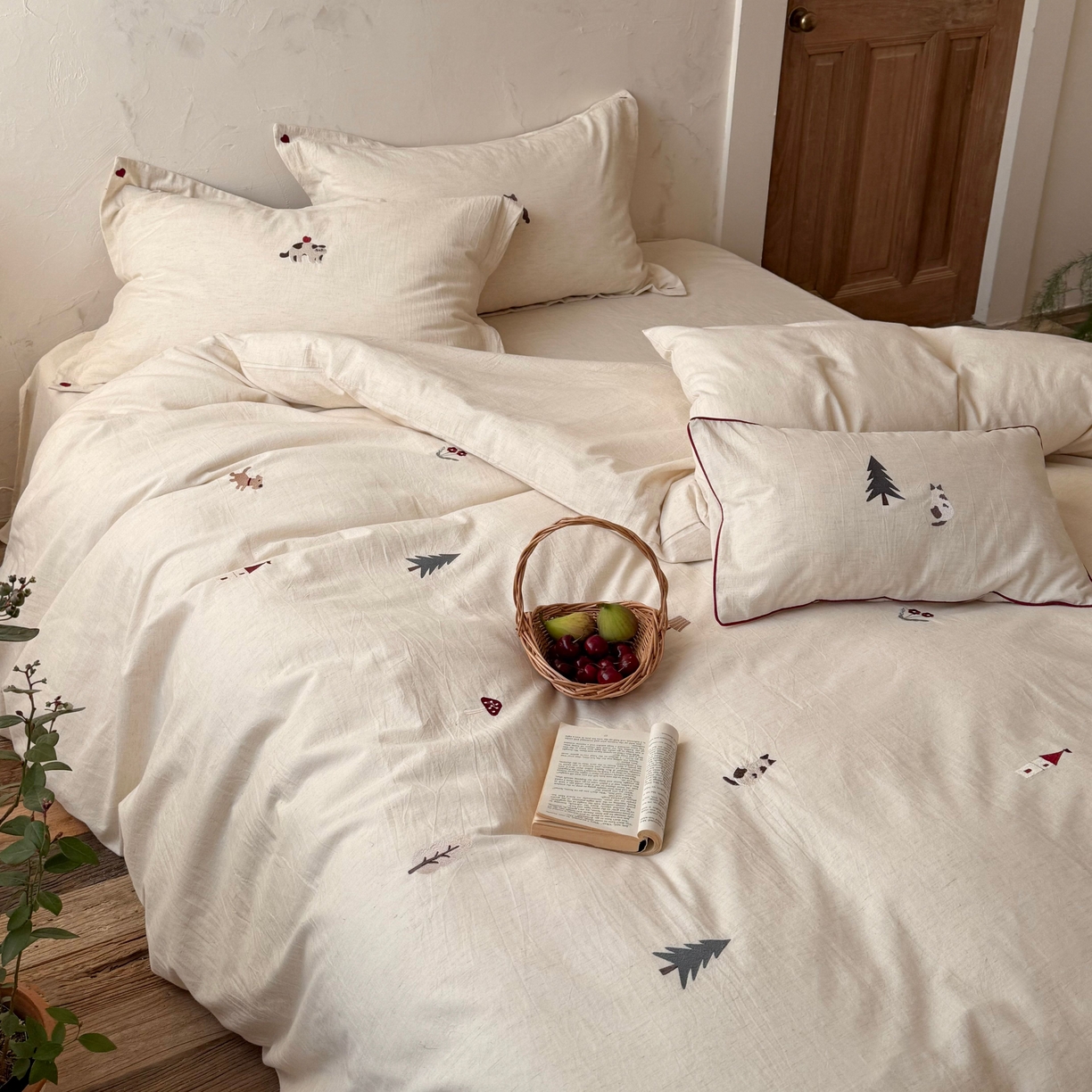 91家纺网 家纺一手货源 找家纺 （总）鹿班家居 2026新款简约色织棉麻刺绣四件套-漫记森林（标准会员-20元）