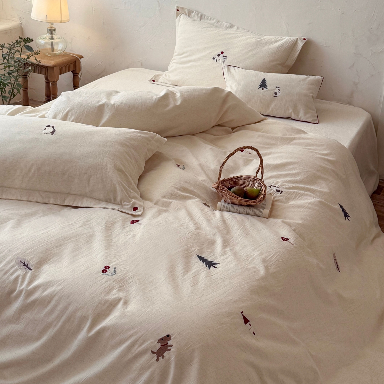 91家纺网 家纺一手货源 找家纺 （总）鹿班家居 2026新款简约色织棉麻刺绣四件套-漫记森林（标准会员-20元）