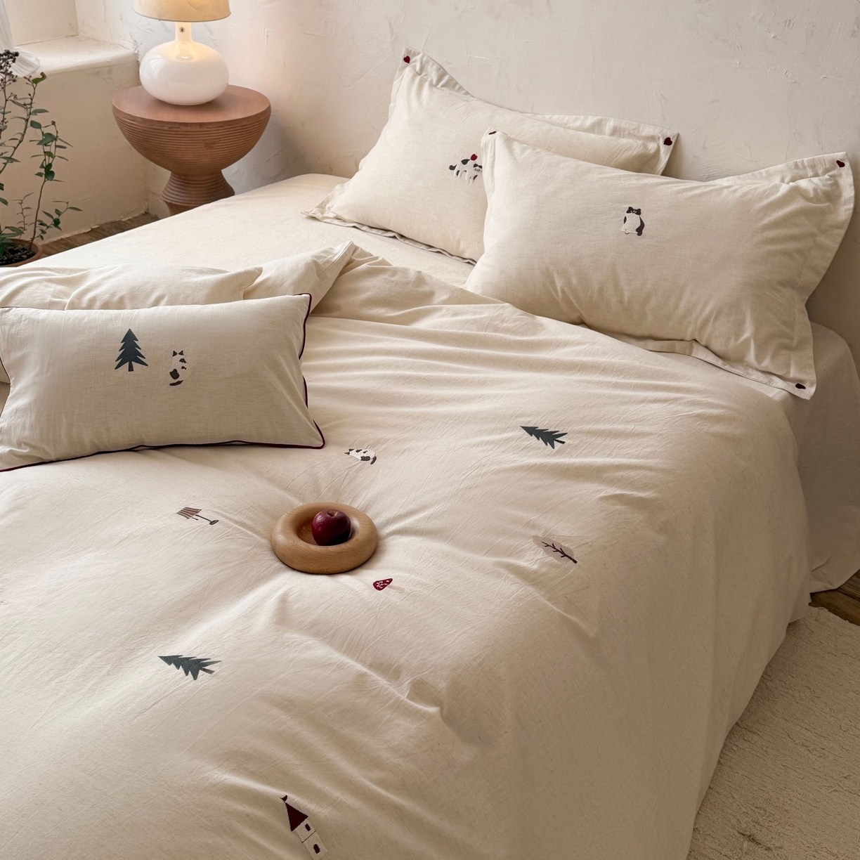 91家纺网 家纺一手货源 找家纺 （总）鹿班家居 2026新款简约色织棉麻刺绣四件套-漫记森林（标准会员-20元）