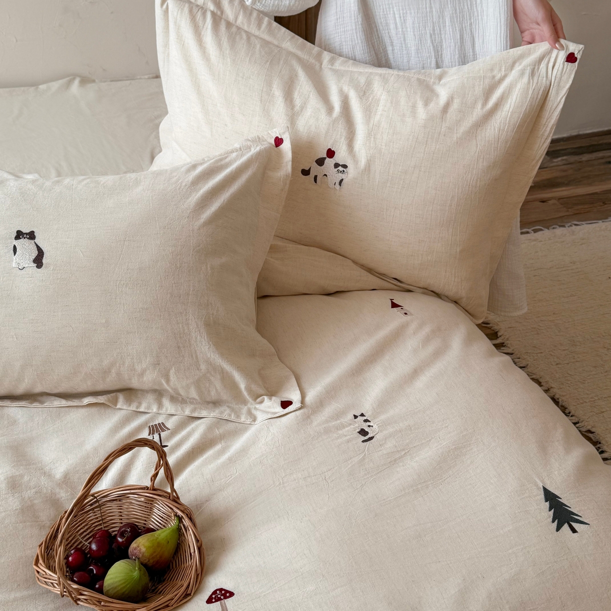 91家纺网 家纺一手货源 找家纺 （总）鹿班家居 2026新款简约色织棉麻刺绣四件套-漫记森林（标准会员-20元）