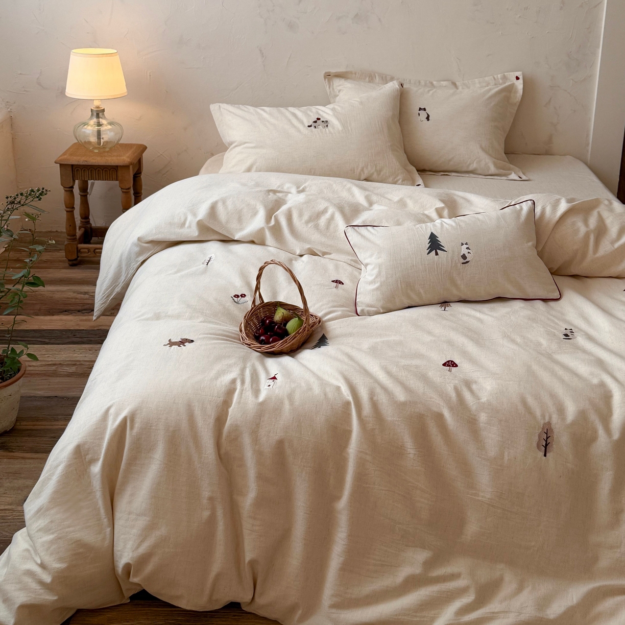 91家纺网 家纺一手货源 找家纺 （总）鹿班家居 2026新款简约色织棉麻刺绣四件套-漫记森林（标准会员-20元）