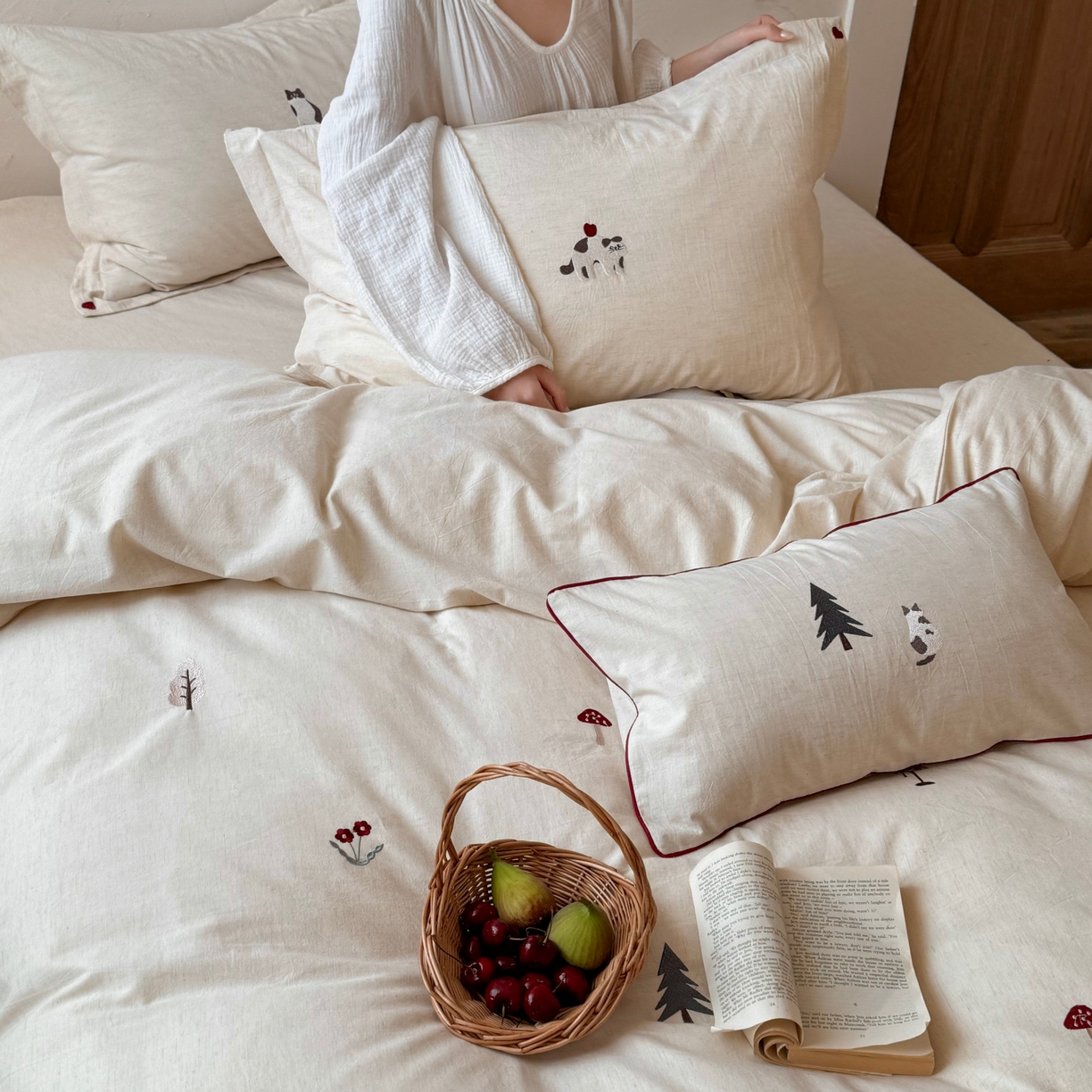 91家纺网 家纺一手货源 找家纺 （总）鹿班家居 2026新款简约色织棉麻刺绣四件套-漫记森林（标准会员-20元）