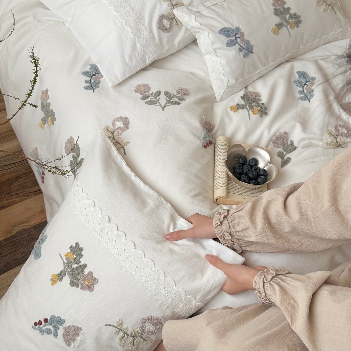 91家纺网 家纺一手货源 找家纺 （总）鹿班家居 2026新款全棉纯棉水洗棉毛巾绣四件套-春不晚（标准会员-20元）