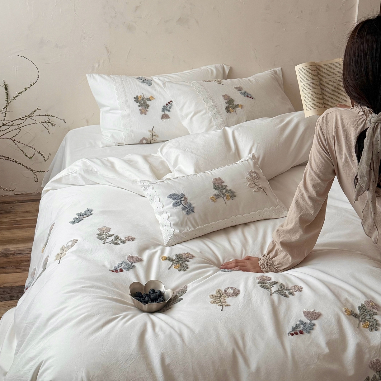 91家纺网 家纺一手货源 找家纺 （总）鹿班家居 2026新款全棉纯棉水洗棉毛巾绣四件套-春不晚（标准会员-20元）