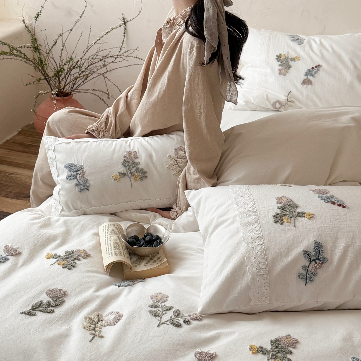 91家纺网 家纺一手货源 找家纺 （总）鹿班家居 2026新款全棉纯棉水洗棉毛巾绣四件套-春不晚（标准会员-20元）