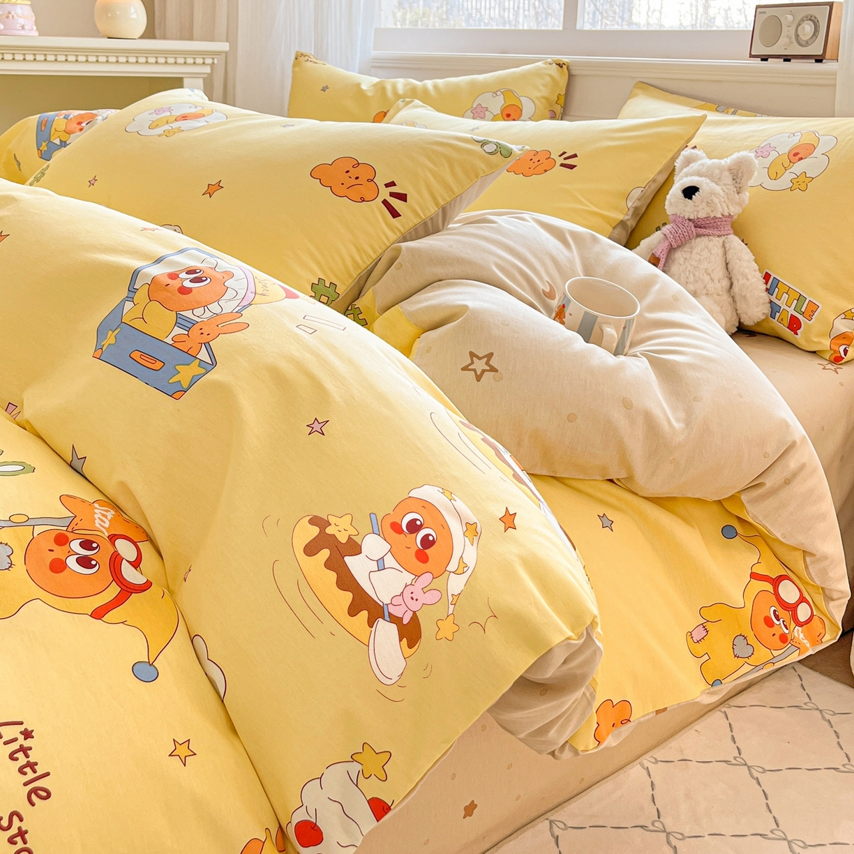 91家纺网 家纺一手货源 找家纺 博雅 2026新款全棉纯棉小卡通印花四件套 可爱星星人