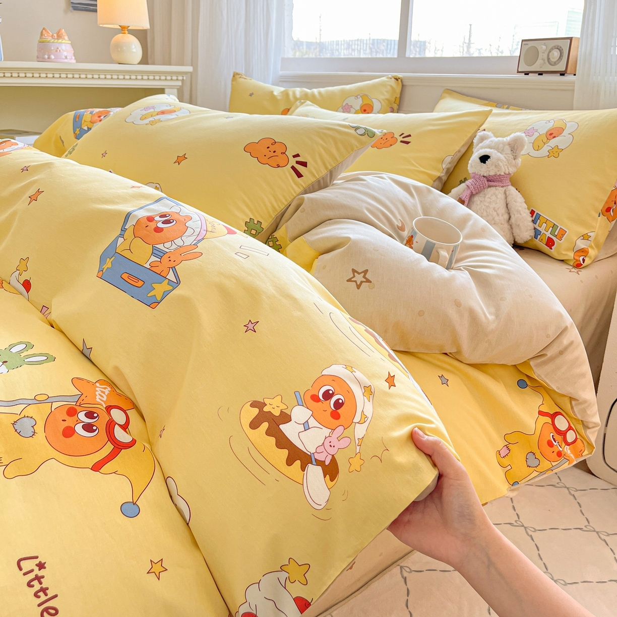 91家纺网 家纺一手货源 找家纺 博雅 2026新款全棉纯棉小卡通印花四件套 可爱星星人