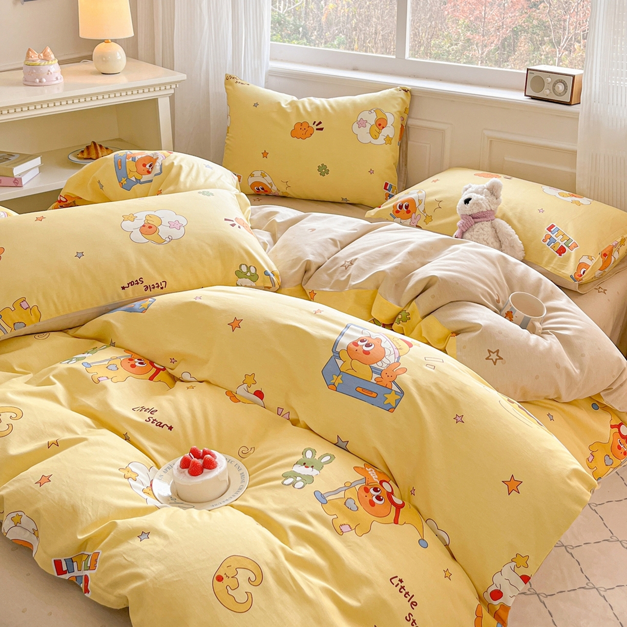 91家纺网 家纺一手货源 找家纺 博雅 2026新款全棉纯棉小卡通印花四件套 可爱星星人