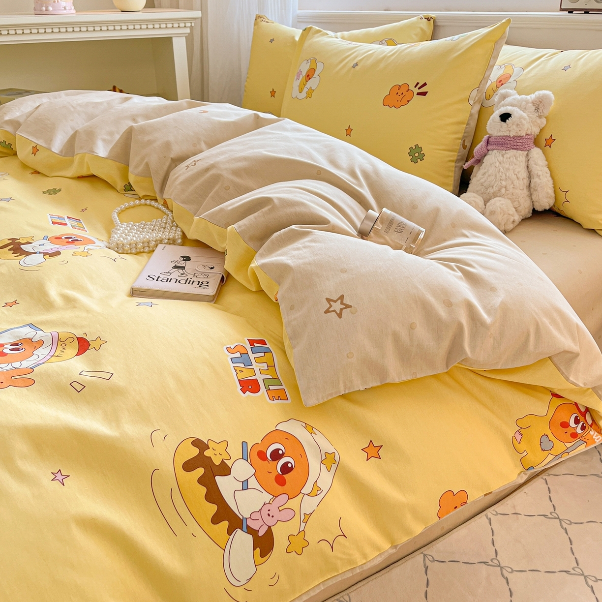 91家纺网 家纺一手货源 找家纺 博雅 2026新款全棉纯棉小卡通印花四件套 可爱星星人