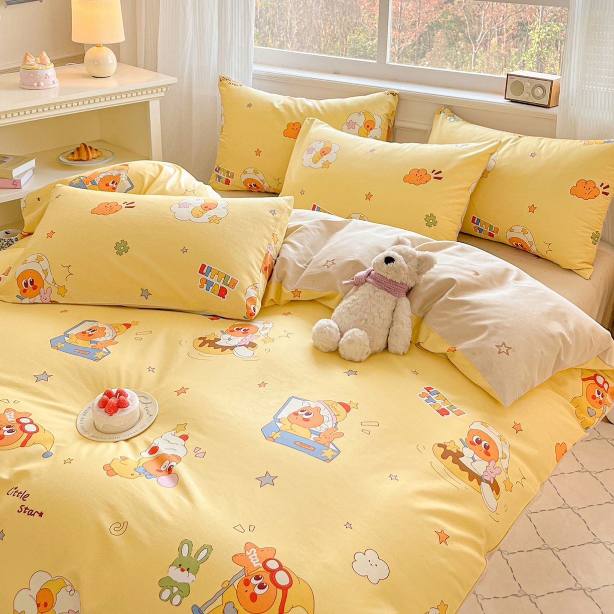 91家纺网 家纺一手货源 找家纺 博雅 2026新款全棉纯棉小卡通印花四件套 可爱星星人