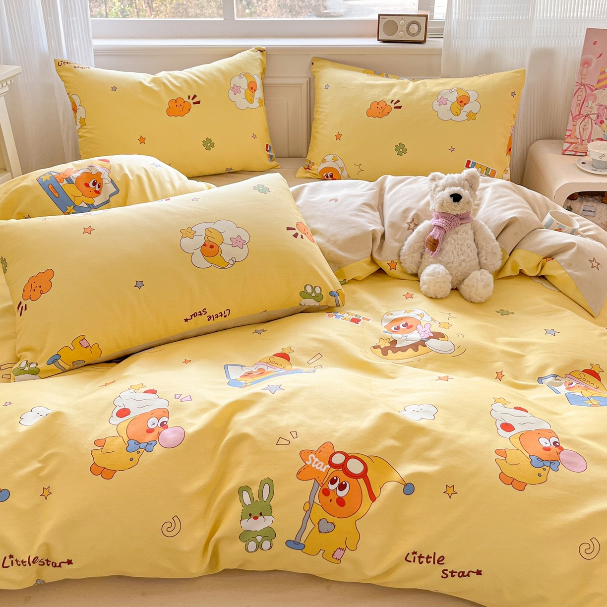 91家纺网 家纺一手货源 找家纺 博雅 2026新款全棉纯棉小卡通印花四件套 可爱星星人