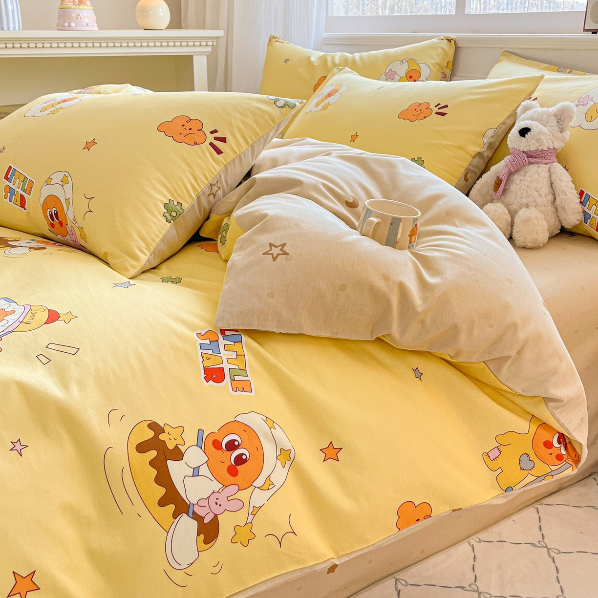 91家纺网 家纺一手货源 找家纺 博雅 2026新款全棉纯棉小卡通印花四件套 可爱星星人