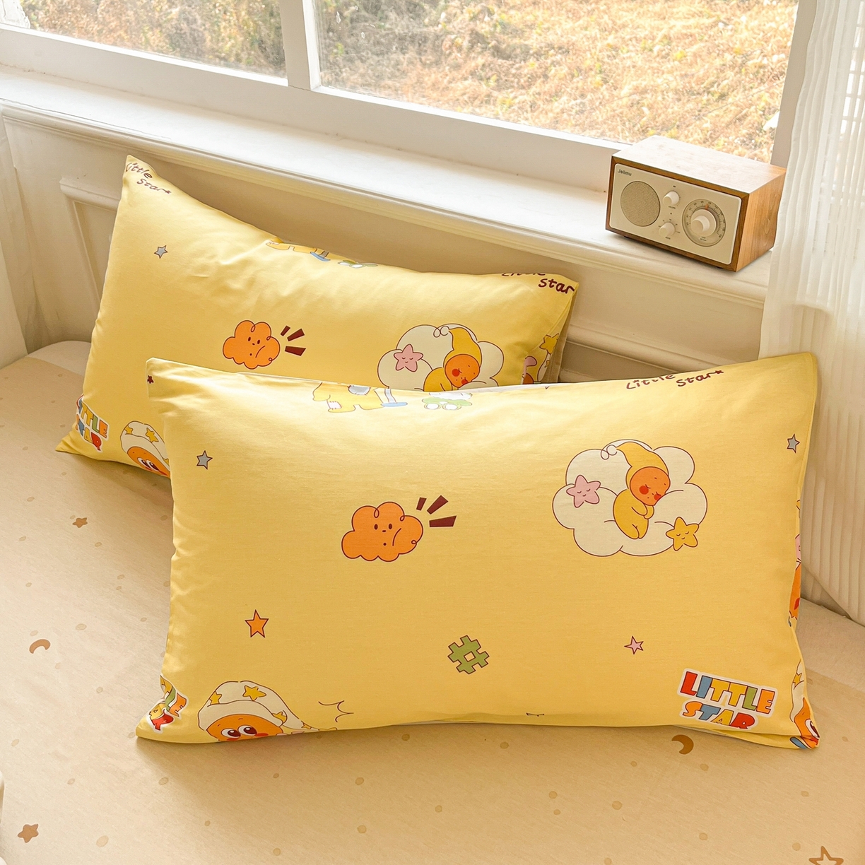 91家纺网 家纺一手货源 找家纺 博雅 2026新款全棉纯棉小卡通印花四件套 可爱星星人