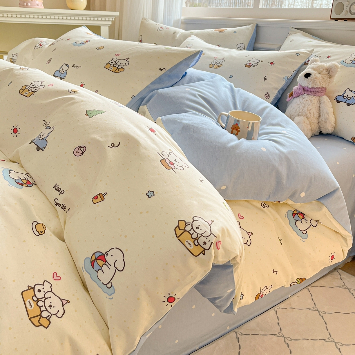 博雅 2026新款全棉纯棉小卡通印花四件套 快乐汪星人