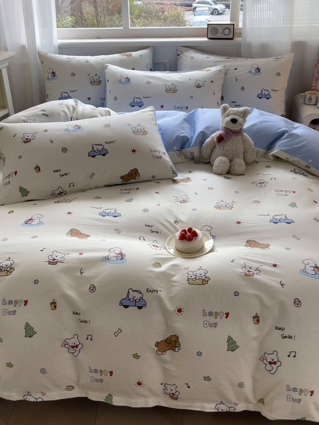 91家纺网 家纺一手货源 找家纺 博雅 2026新款全棉纯棉小卡通印花四件套 快乐汪星人