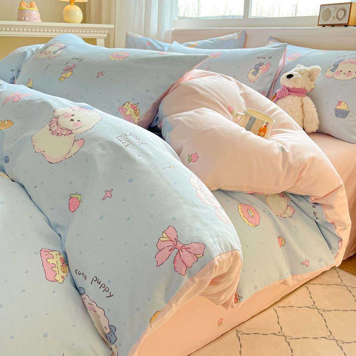 博雅 2026新款全棉纯棉小卡通印花四件套 帽子甜心狗