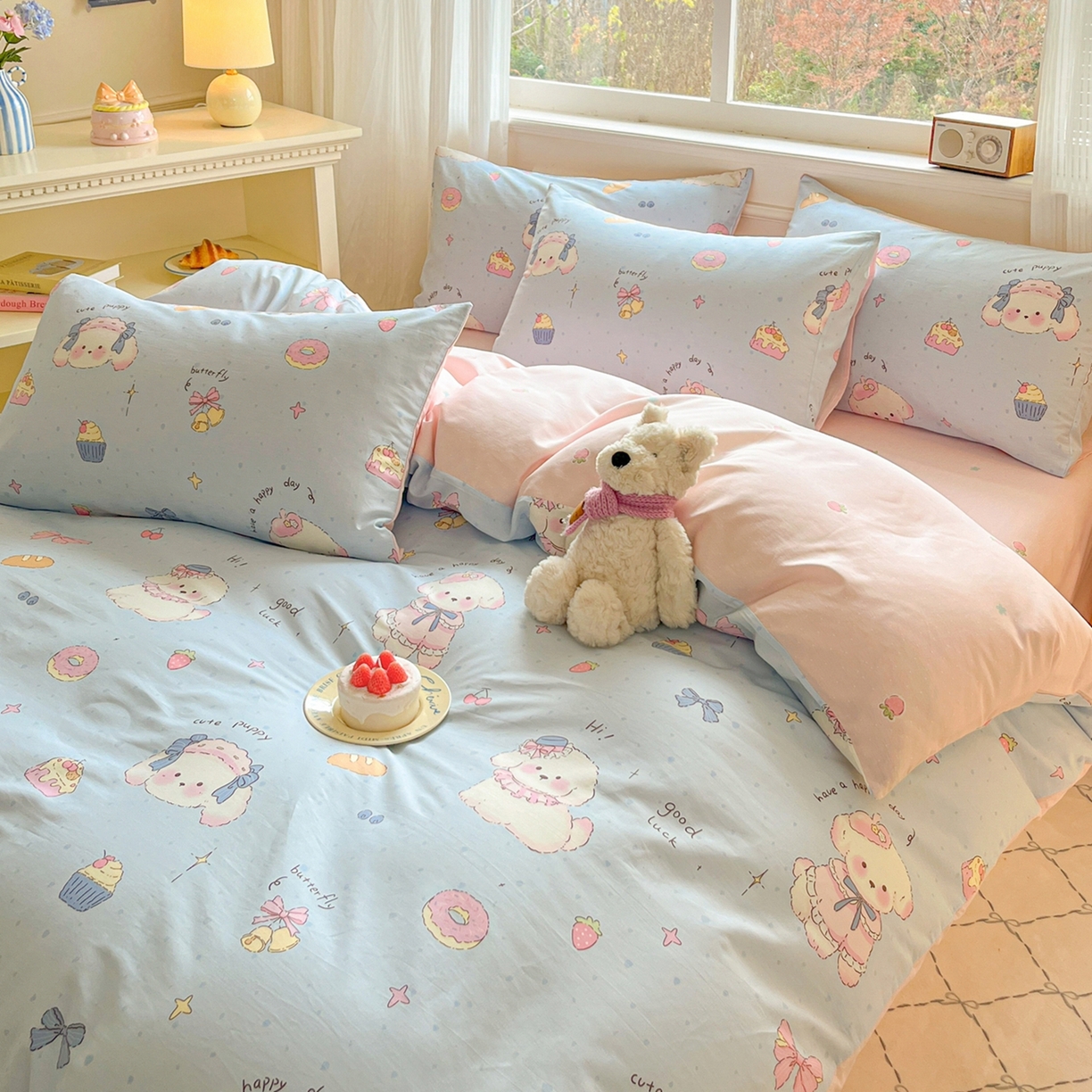 91家纺网 家纺一手货源 找家纺 博雅 2026新款全棉纯棉小卡通印花四件套 帽子甜心狗