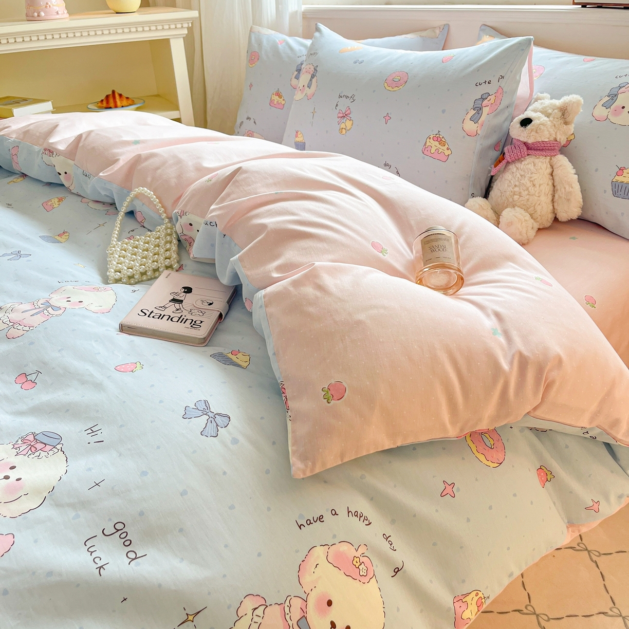 91家纺网 家纺一手货源 找家纺 博雅 2026新款全棉纯棉小卡通印花四件套 帽子甜心狗