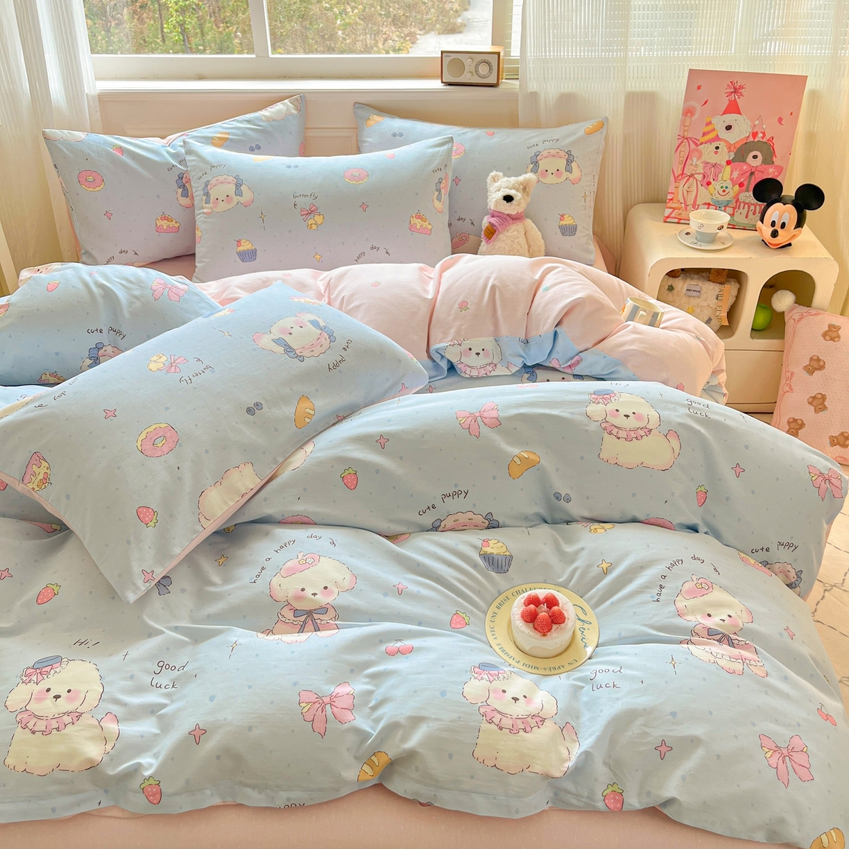 91家纺网 家纺一手货源 找家纺 博雅 2026新款全棉纯棉小卡通印花四件套 帽子甜心狗