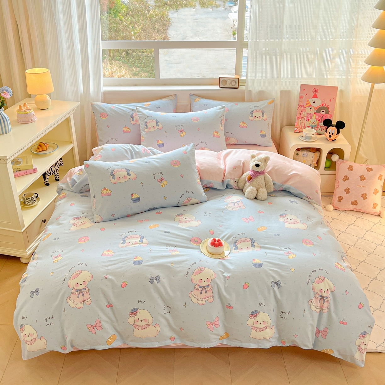 91家纺网 家纺一手货源 找家纺 博雅 2026新款全棉纯棉小卡通印花四件套 帽子甜心狗