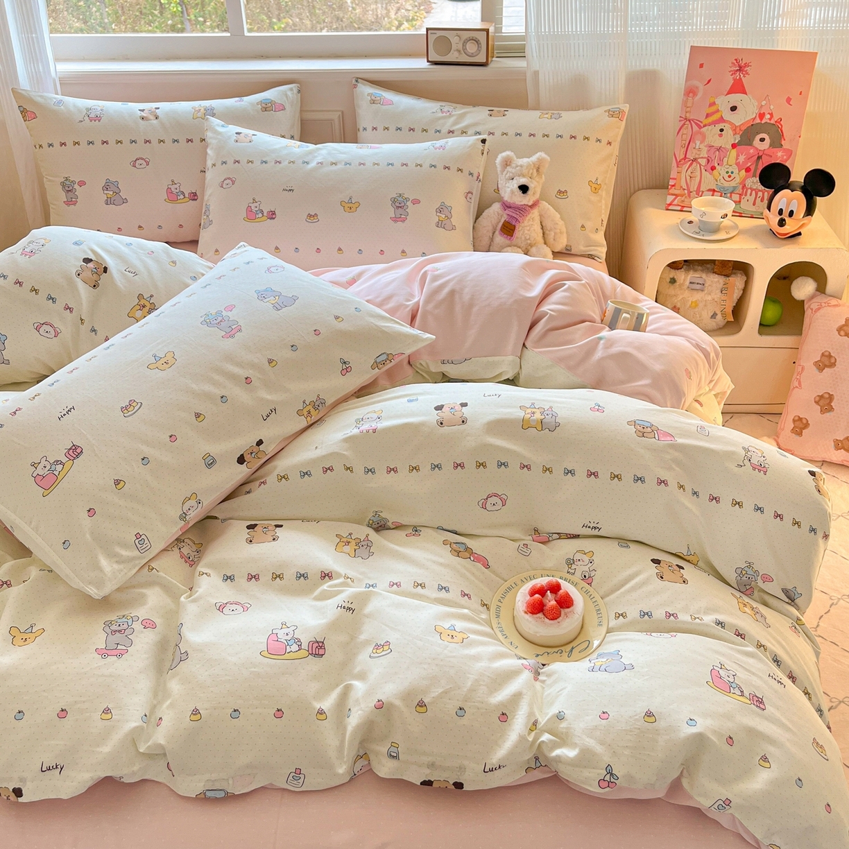 91家纺网 家纺一手货源 找家纺 博雅 2026新款全棉纯棉小卡通印花四件套 萌宠日记