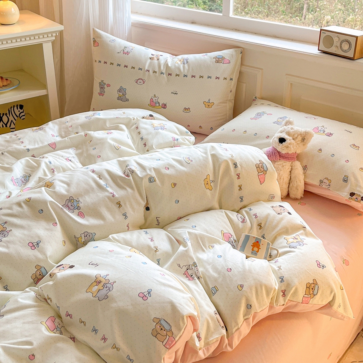 91家纺网 家纺一手货源 找家纺 博雅 2026新款全棉纯棉小卡通印花四件套 萌宠日记