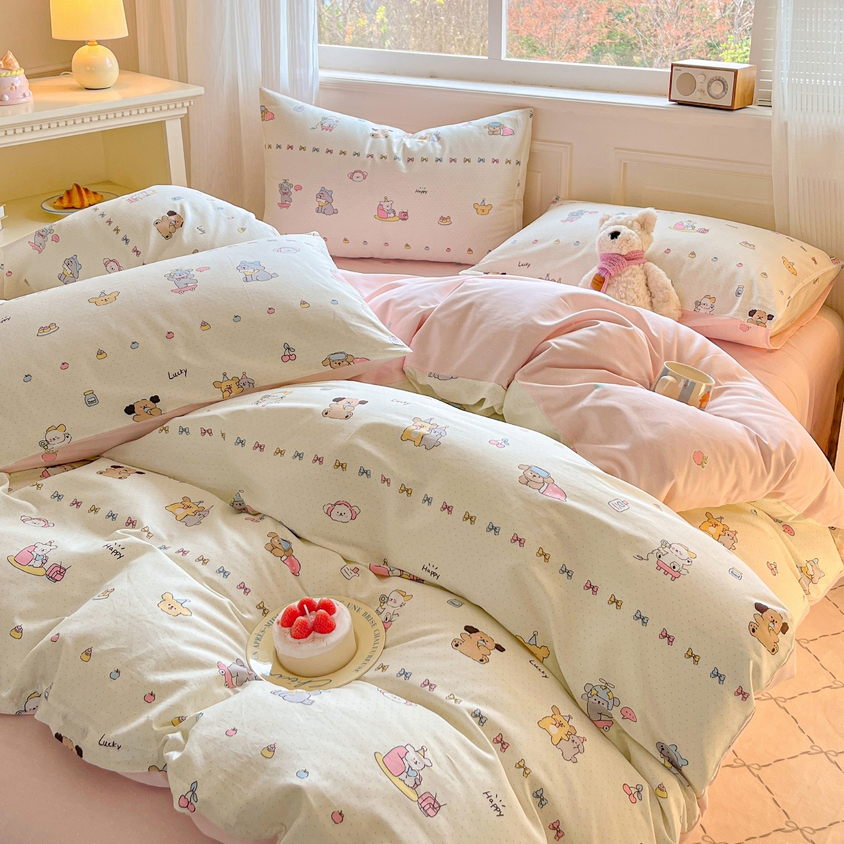 91家纺网 家纺一手货源 找家纺 博雅 2026新款全棉纯棉小卡通印花四件套 萌宠日记