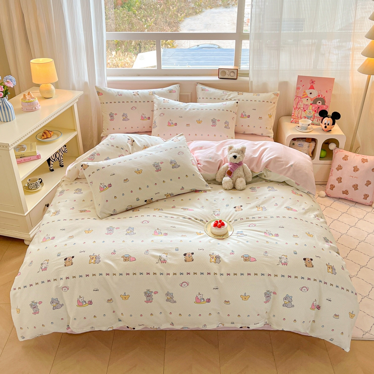 91家纺网 家纺一手货源 找家纺 博雅 2026新款全棉纯棉小卡通印花四件套 萌宠日记