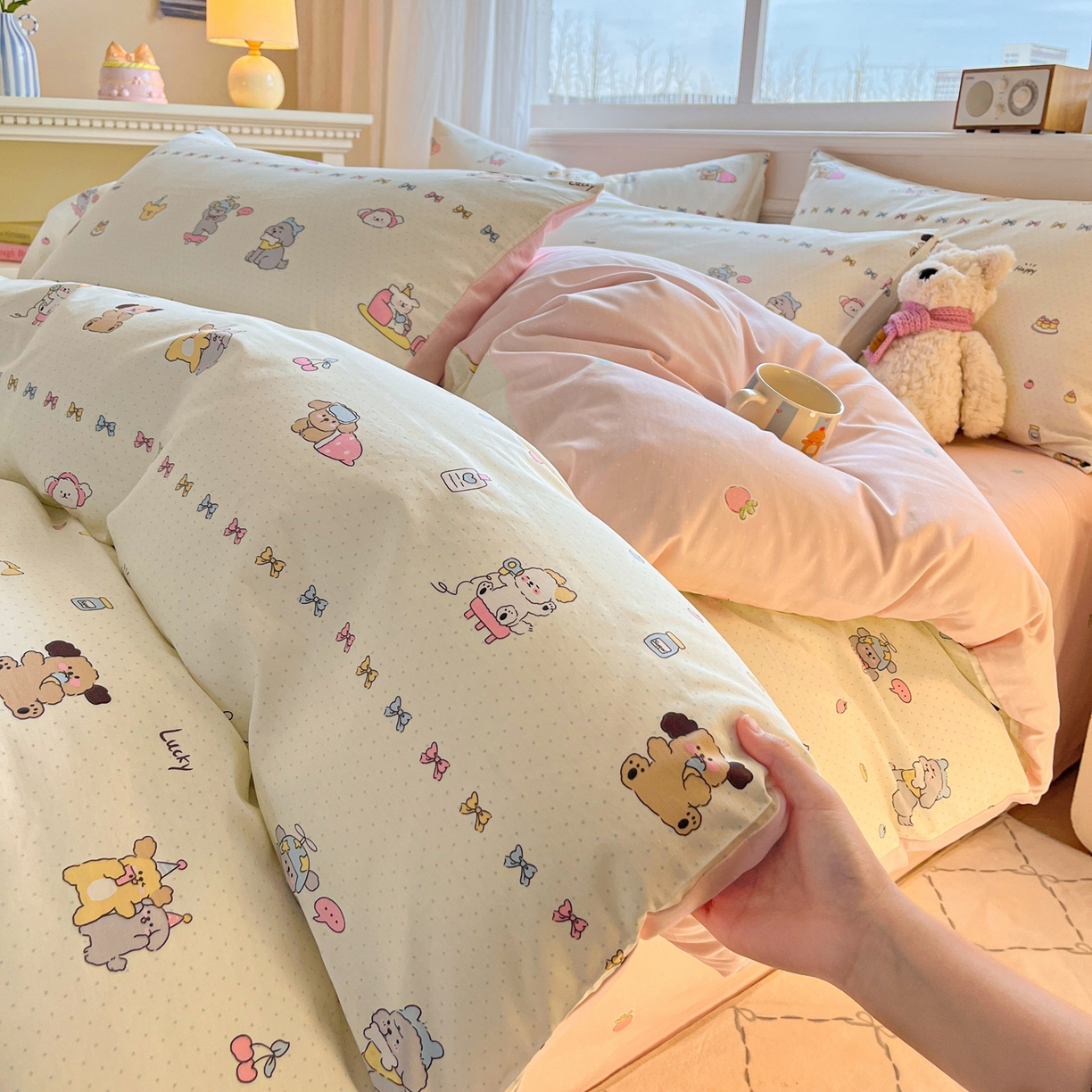 91家纺网 家纺一手货源 找家纺 博雅 2026新款全棉纯棉小卡通印花四件套 萌宠日记