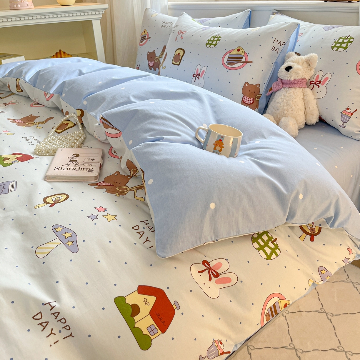 91家纺网 家纺一手货源 找家纺 博雅 2026新款全棉纯棉小卡通印花四件套 甜品屋