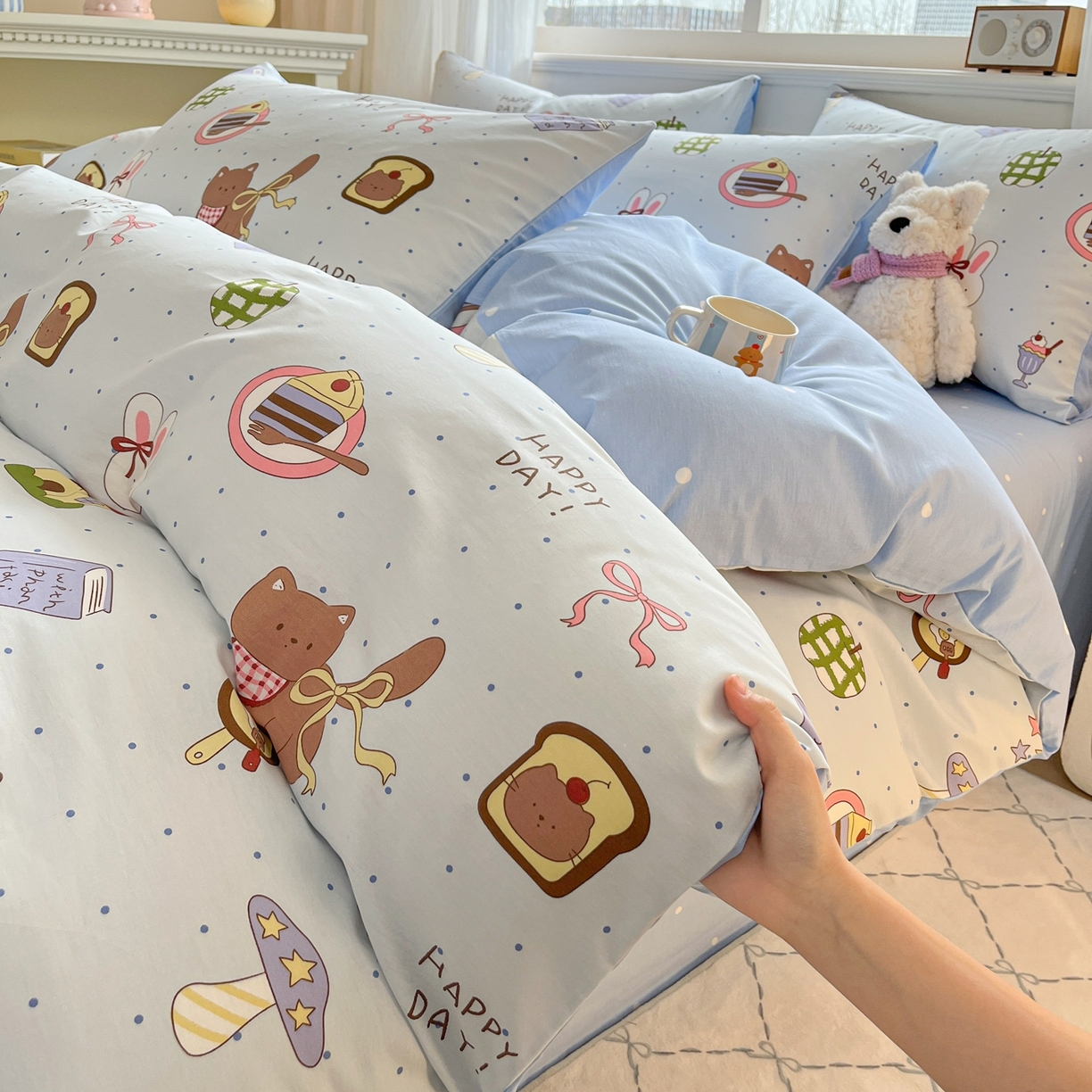 91家纺网 家纺一手货源 找家纺 博雅 2026新款全棉纯棉小卡通印花四件套 甜品屋