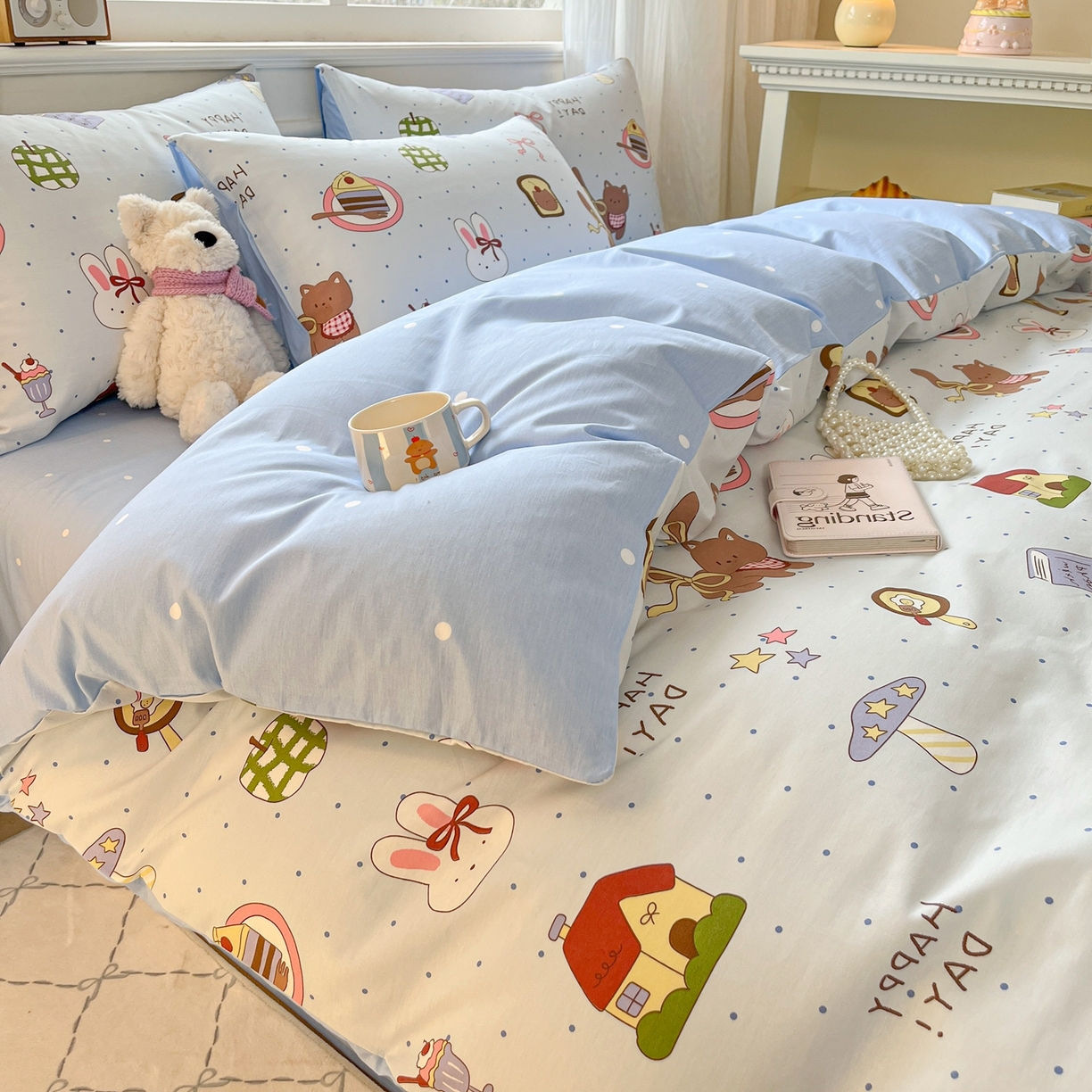 91家纺网 家纺一手货源 找家纺 博雅 2026新款全棉纯棉小卡通印花四件套 甜品屋