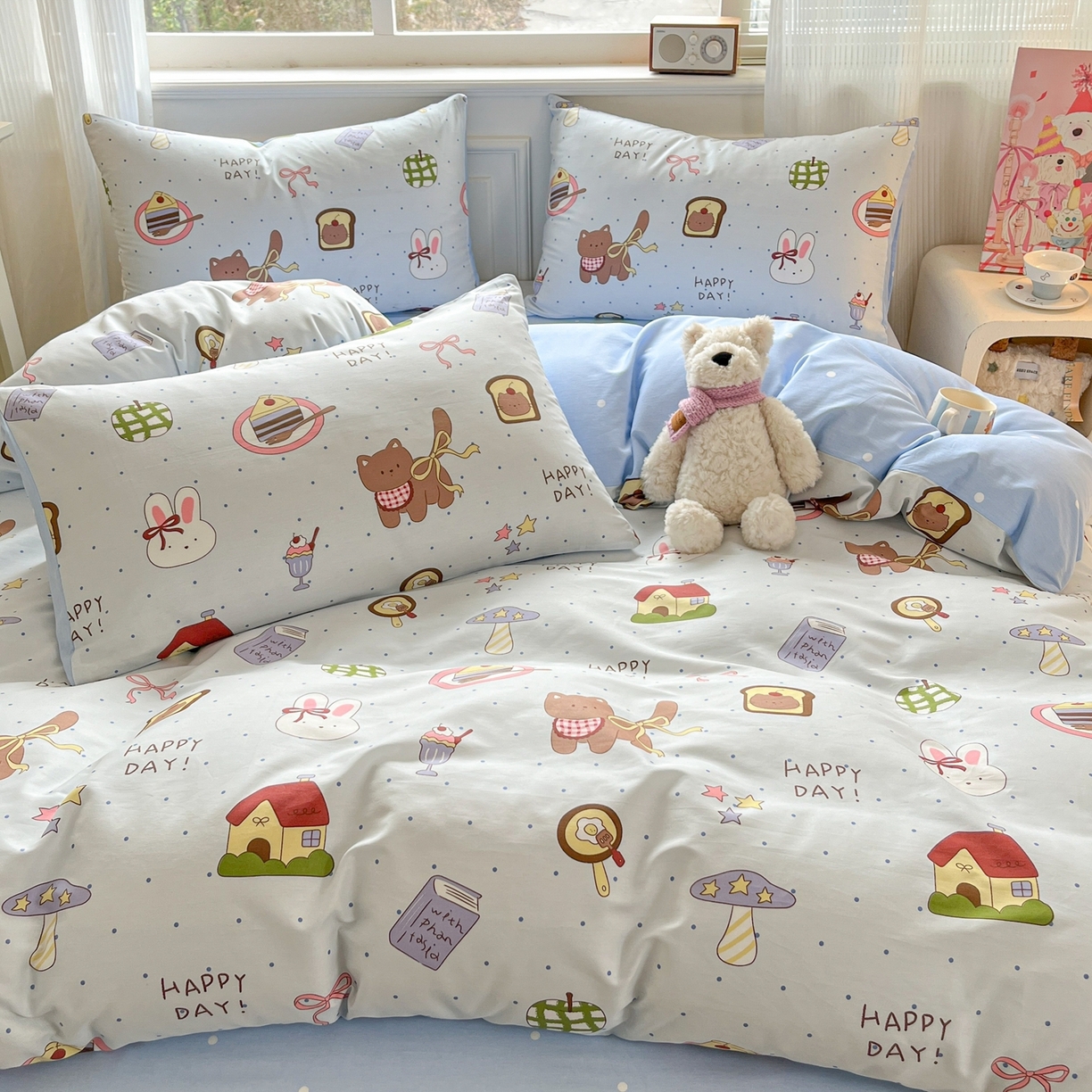 91家纺网 家纺一手货源 找家纺 博雅 2026新款全棉纯棉小卡通印花四件套 甜品屋