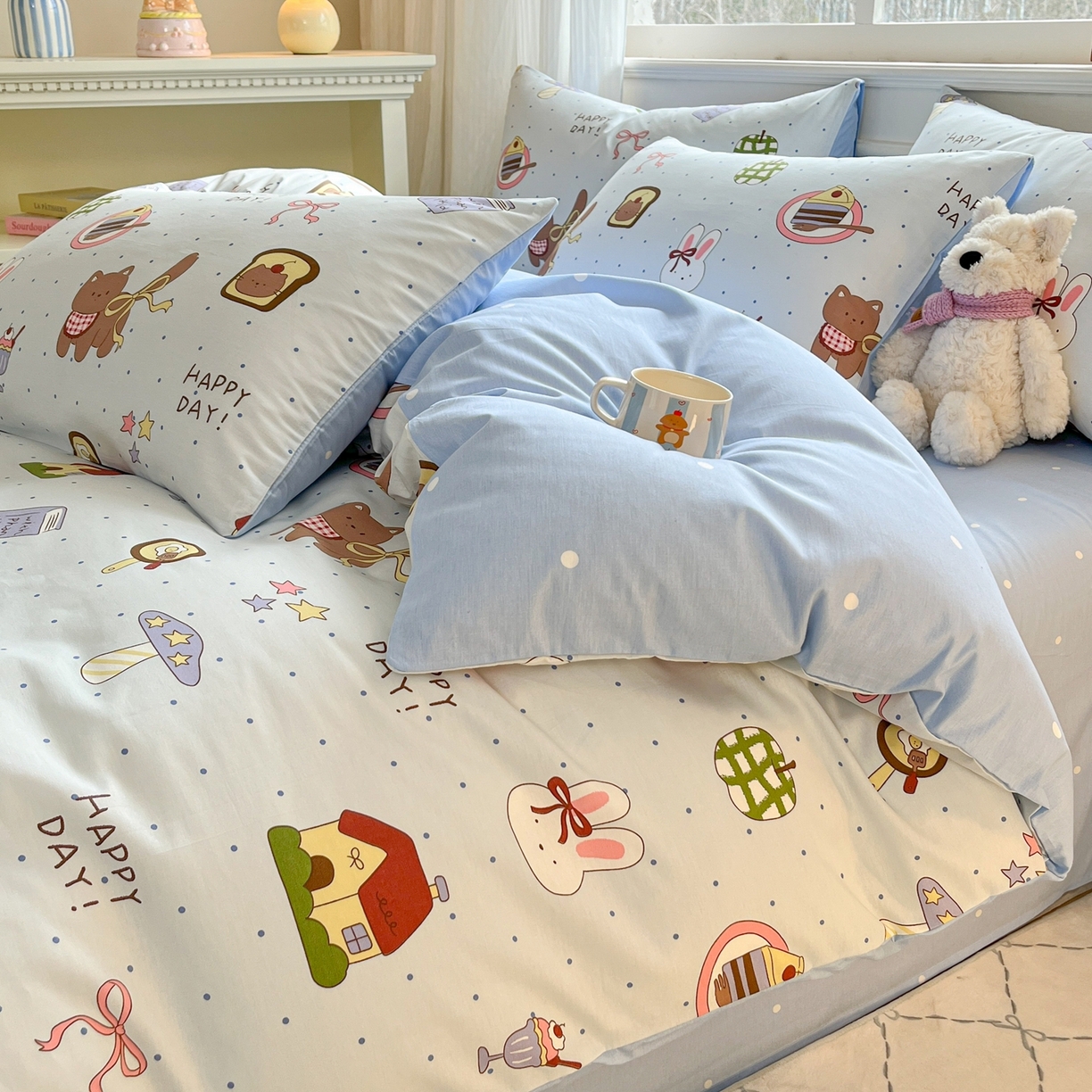 91家纺网 家纺一手货源 找家纺 博雅 2026新款全棉纯棉小卡通印花四件套 甜品屋