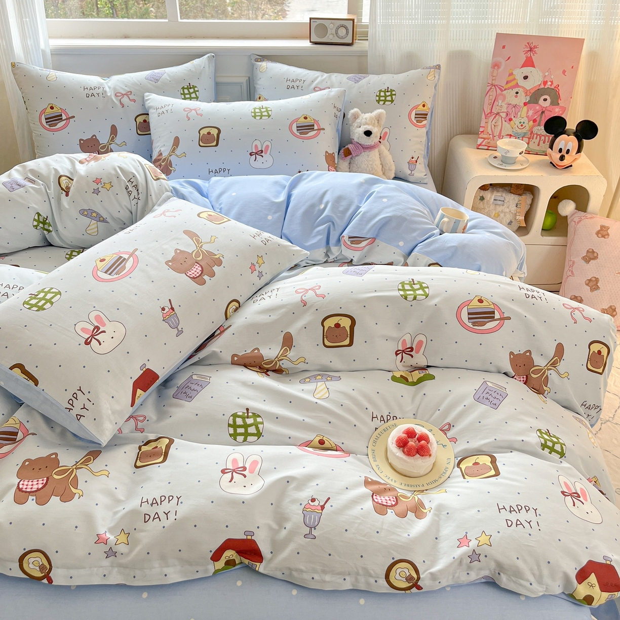 91家纺网 家纺一手货源 找家纺 博雅 2026新款全棉纯棉小卡通印花四件套 甜品屋