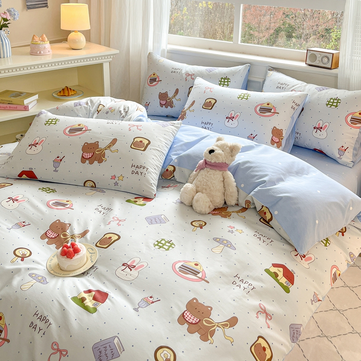 91家纺网 家纺一手货源 找家纺 博雅 2026新款全棉纯棉小卡通印花四件套 甜品屋