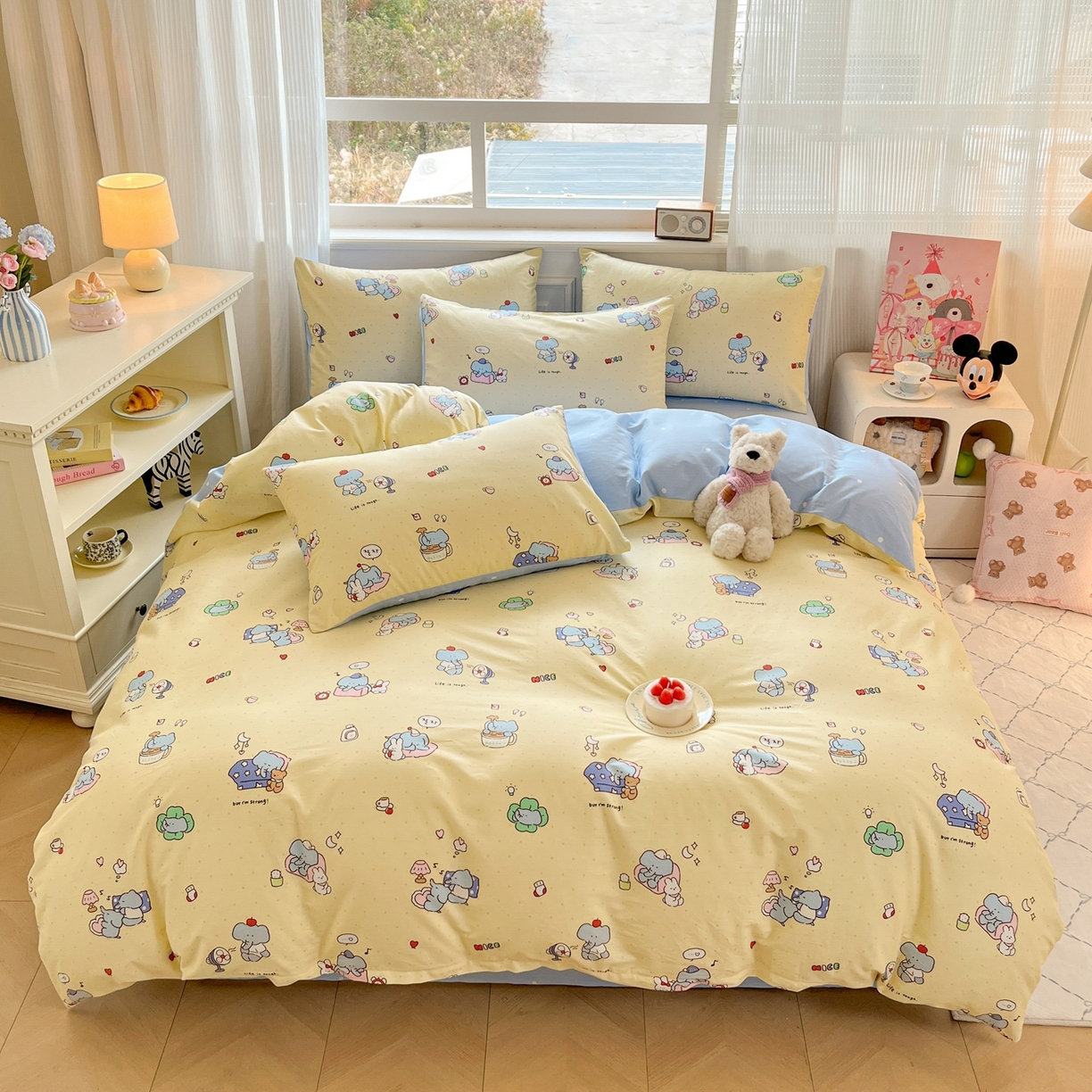 91家纺网 家纺一手货源 找家纺 博雅 2026新款全棉纯棉小卡通印花四件套 晚安小象