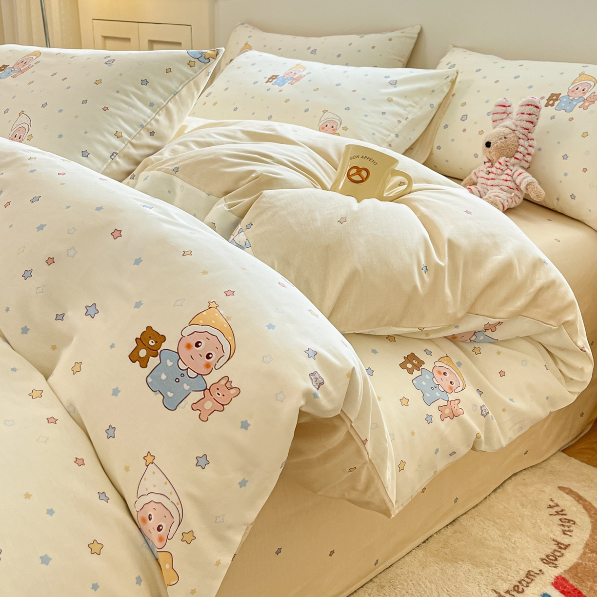 博雅 2026新款全棉纯棉小卡通印花四件套 小版-可爱玩伴星星人