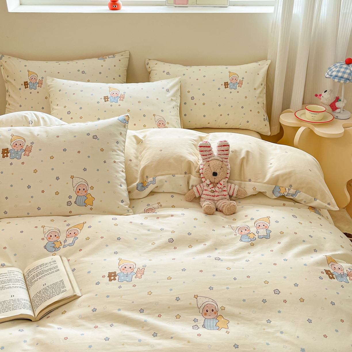 91家纺网 家纺一手货源 找家纺 博雅 2026新款全棉纯棉小卡通印花四件套 小版-可爱玩伴星星人