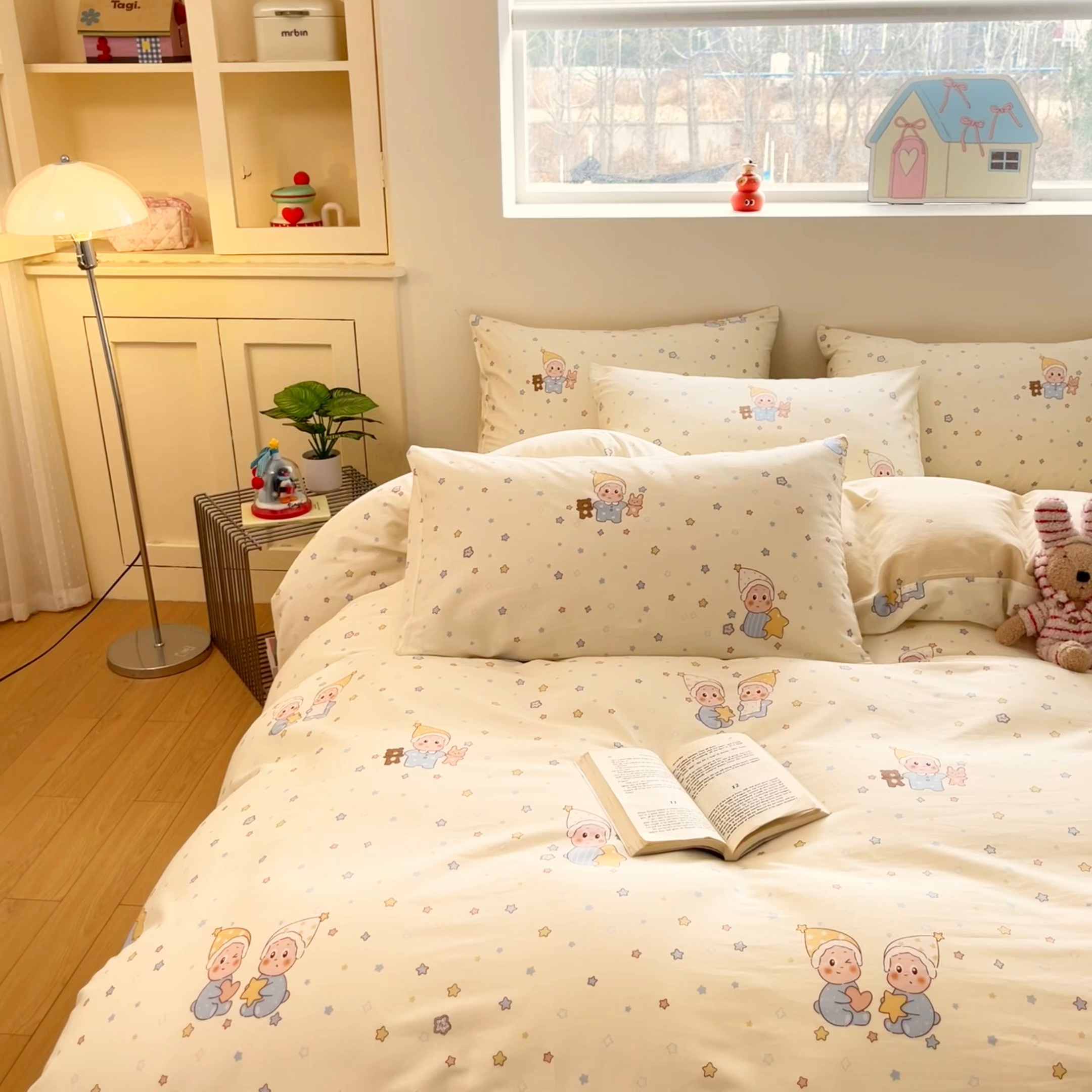 91家纺网 家纺一手货源 找家纺 博雅 2026新款全棉纯棉小卡通印花四件套 小版-可爱玩伴星星人