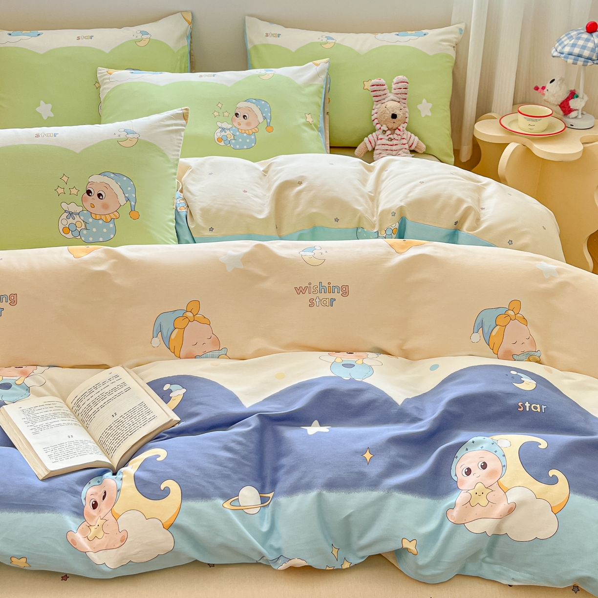 91家纺网 家纺一手货源 找家纺 博雅 2026新款全棉纯棉小卡通印花四件套 小版-魔法棒星星人