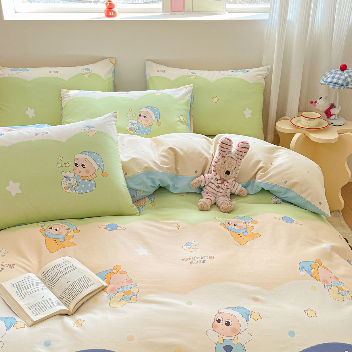 91家纺网 家纺一手货源 找家纺 博雅 2026新款全棉纯棉小卡通印花四件套 小版-魔法棒星星人